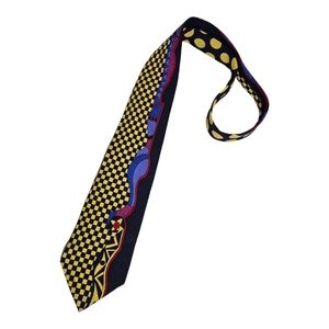 GIANNI VERSACE Black/Yellow Geometric Art Silk LUXURY Tie HANDMADE SPAIN